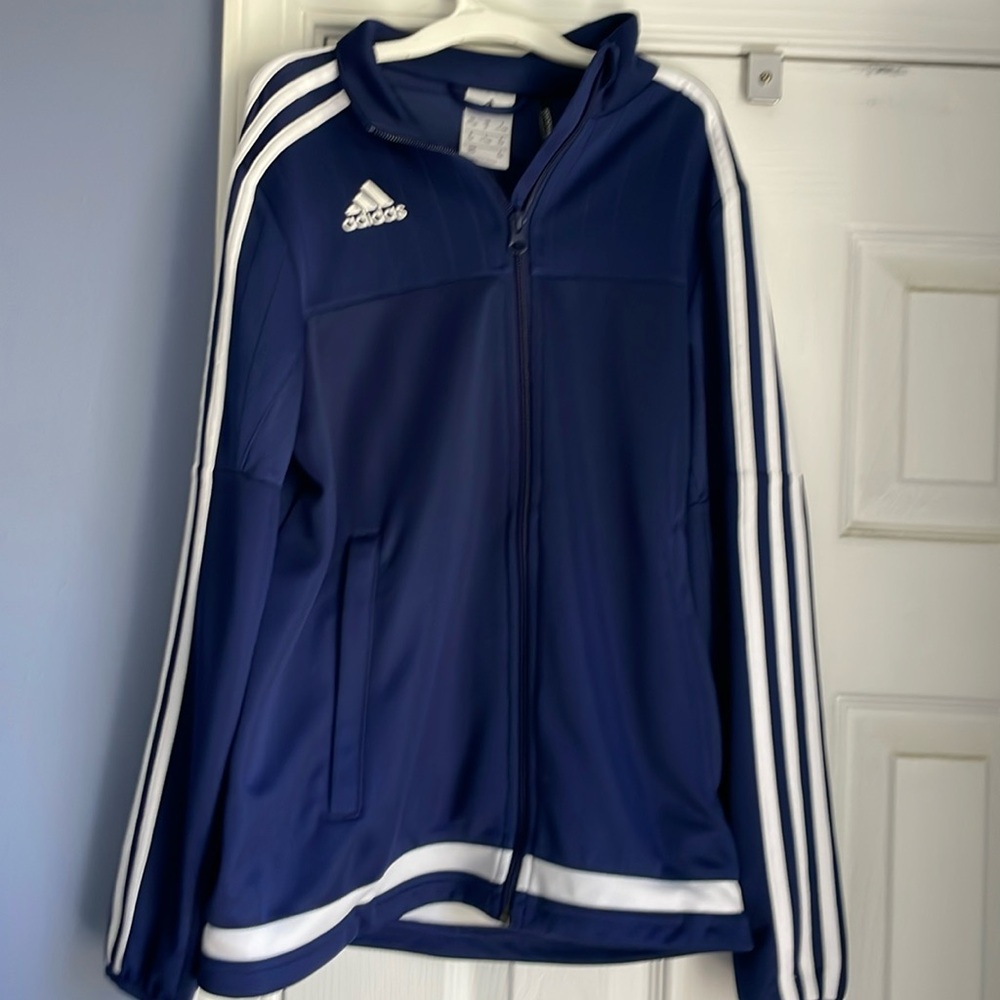 Boys Adidas zipper jacket. Size 11-12 youth. Navy blue.
